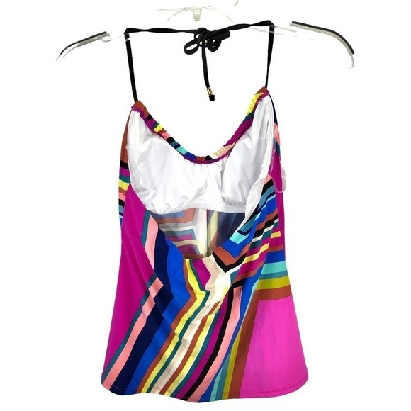 Trina Turk Swim NWT Illusion Stripe Tankini Top Blue Pink Fuchsia Yellow Size 4 - Picture 6 of 12